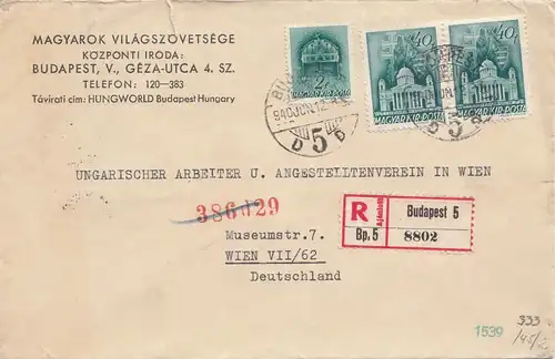 Hongrie: 1940: Lettre recommandé Budapest à Vienne, censure