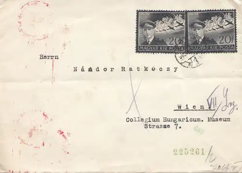 Hongrie: 1941: Lettre à Vienne, MeF, censure