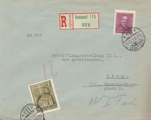 1939: Lettre recommandé Budapest à Vienne.