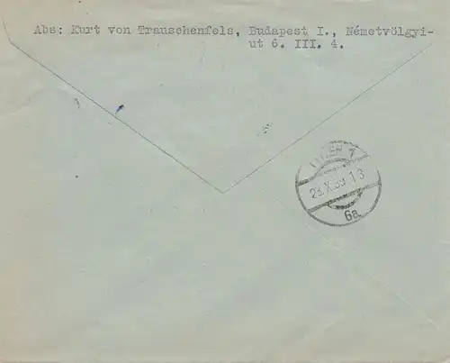 1939: Lettre recommandé Budapest à Vienne.