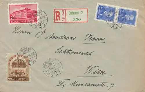 Hongrie: 1939: Lettre recommandé Budapest à Vienne