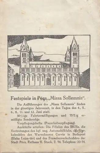 Hongrie: 1938: Pecs à Vienne, avec le contenu des festivals