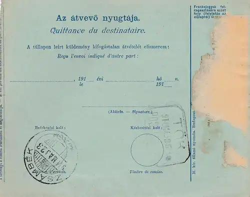 Hongrie: 1916: Carte de paquet Bieske Acceptation
