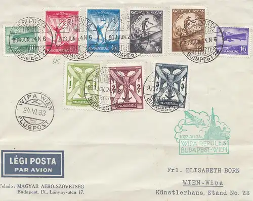 Ungarn: 1933: Luftpost WIPA Wien von Budapest