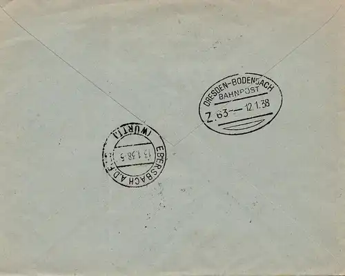 Hongrie: 1938: Inscription Budapest vers Ebersbach/Fils