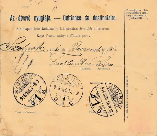 Hongrie: 1916: Carte de Budapest à Szolnok