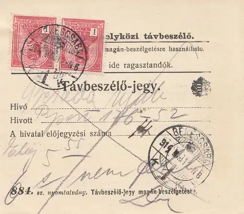 Ungarn: 1914: Tavbeszelö-jegy