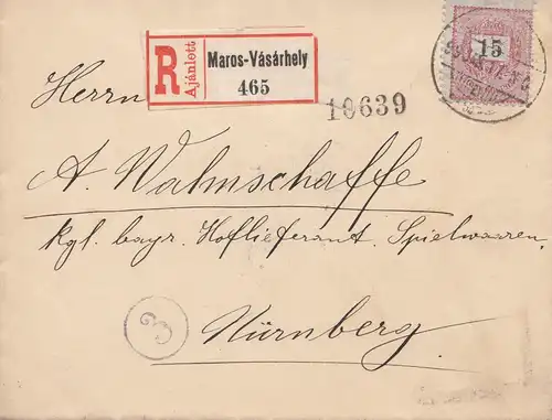 Hongrie: 1899: Lettre recommandé Maros-Vasarhey à Nuremberg