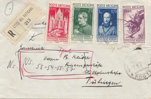 Vatican: 1937: Lettre recommandé à Tübingen