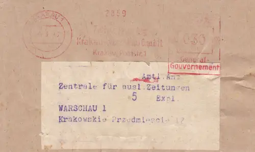 GG: Absenderfreistempel AFS: Krakauer Zeitung, Streifband, 5 Zeitungen, schwer