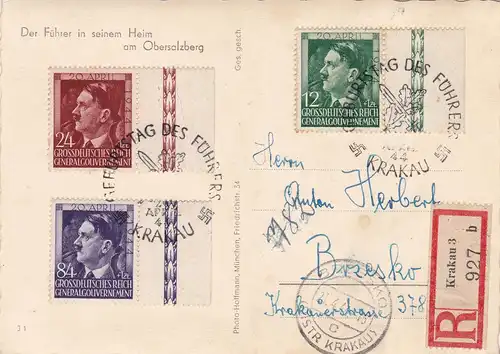 GG: AK Führer dans sa maison Obersalzberg, recommandé, timbre spécial 1944