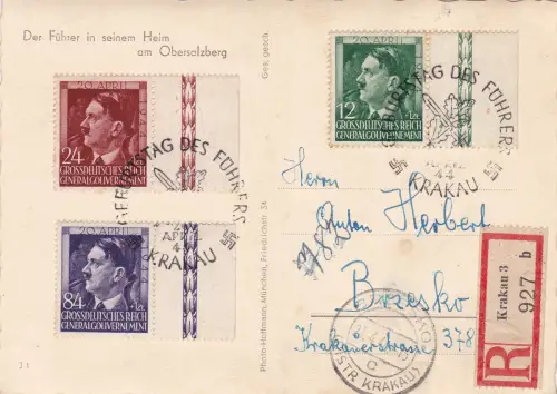 GG: AK Führer in seinem Heim Obersalzberg, Einschreiben, Sonderstempel 1944