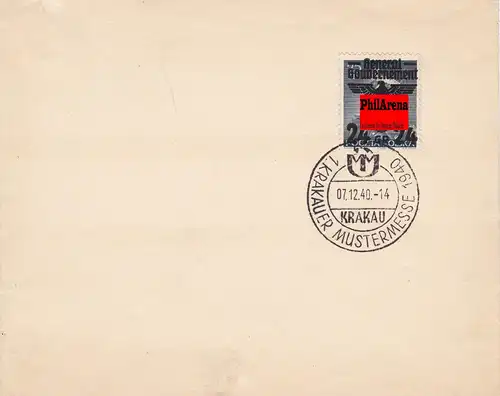 GG: Tampon spécial Cracovie Salon d'échantillon 07.12.40 sur lettre