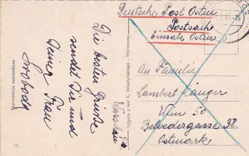 GG: Carte postale de Varsovie, service de poste Est-Postschutz à Vienne