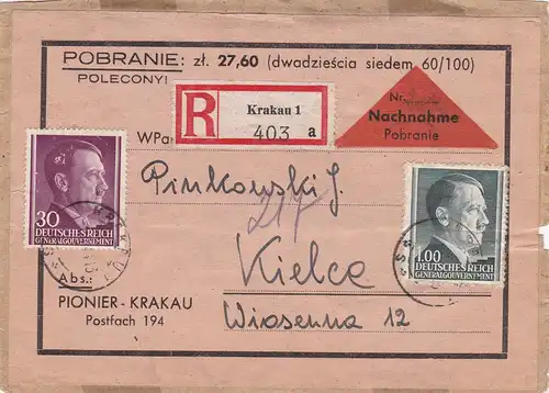 GG: Acceptation et inscription Cracovie 1 sur le extrait de lettre de Kielce