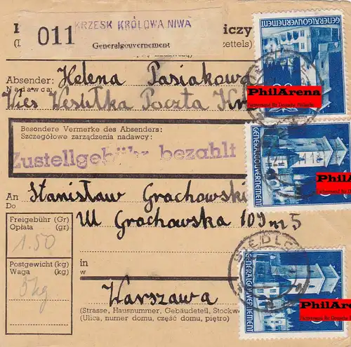 GG: Carte intérieure de colis Krzesk Krolowa, MeF vers Varsovie