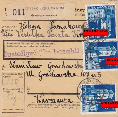 GG: Inland Paketkarte Krzesk Krolowa, MeF nach Warschau
