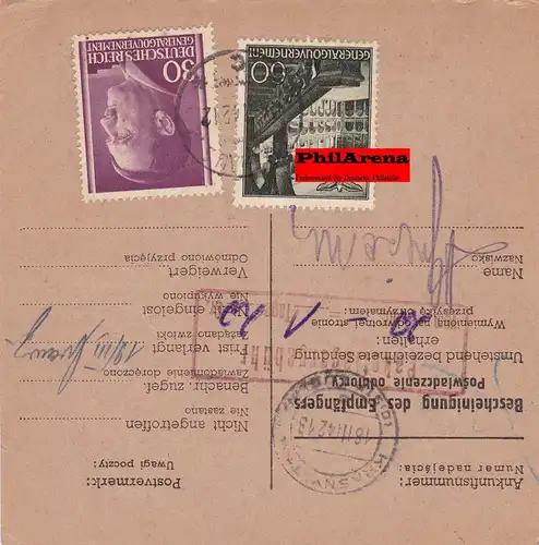 GG: Inland Paketkarte Nachnahme von Warschau nach Krasnystaw, Lagergebühr