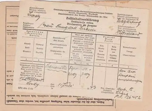 GG: Carte de colis Brody à l'étranger vers Magdeburg, déclaration de douane