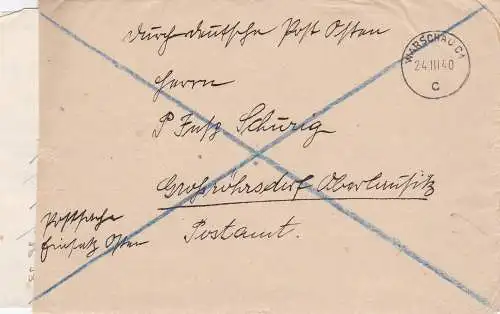 GG: Cadeaux postaux L'utilisation de la protection postale orientale de Varsovie avec contenu de lettre