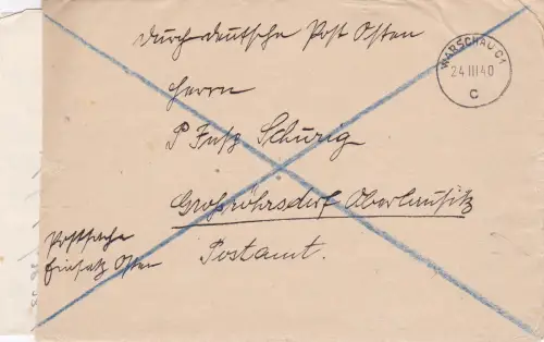 GG: Postsache Einsatz Osten-Postschutz-  aus Warschau mit Briefinhalt