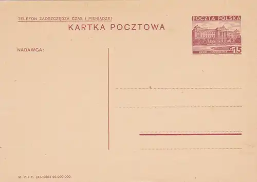GG: dossier polonais entier 1936 Carte originale pour DPSK (carte des objets de service)