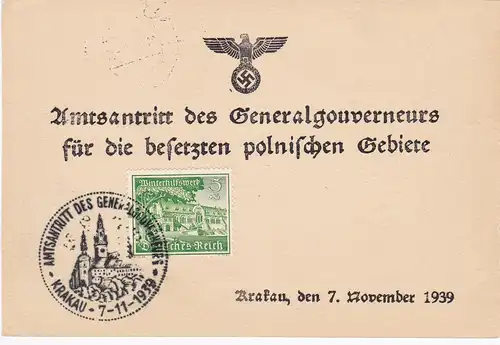 GG: Carte commémorative G1, longue f, expédiée de Bocnia le 01.12.39