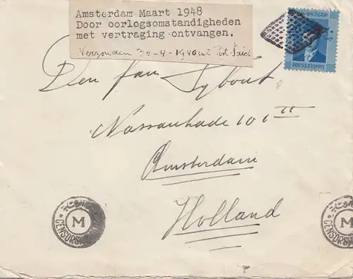 Ägypten/Egypte: 1948 Brief nach Amsterdam, Zensur