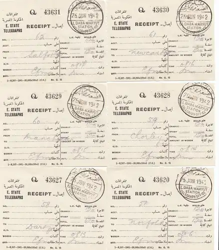 Ägypten/Egypte: 1942: 12x Receipt El Daba Maryut mit Telegram Umschlag