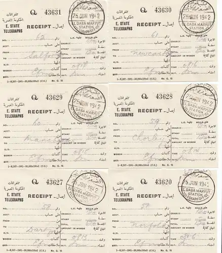 Egypte/Egypte: 1942: 12x Receipt El Daba Maryut avec couverture télégram