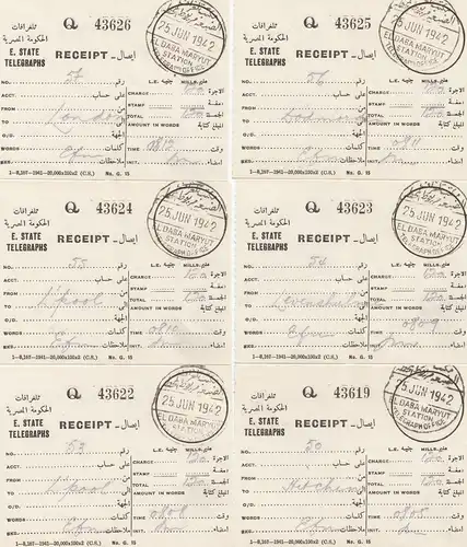 Egypte/Egypte: 1942: 12x Receipt El Daba Maryut avec couverture télégram