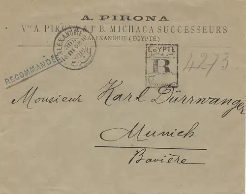 Ägypten/Egypte: 1898 Einschreiben Alexandria nach München