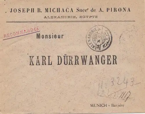 Egypte/Egypte: 1902 Inscription Alexandrie à Munich