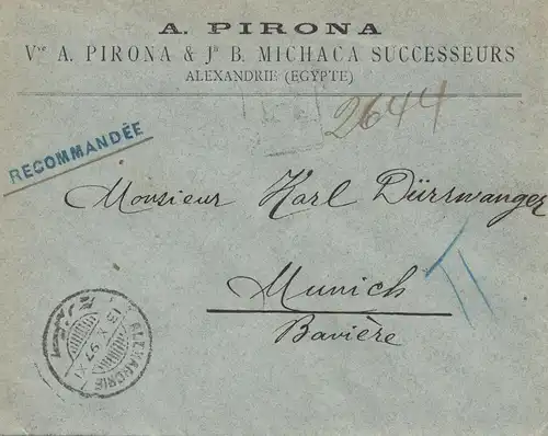 Ägypten/Egypte: 1897 Einschreiben Alexandria nach München