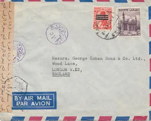 Egypte/Egypte: 1948 Lettre en Angleterre comme poste aérien, censure