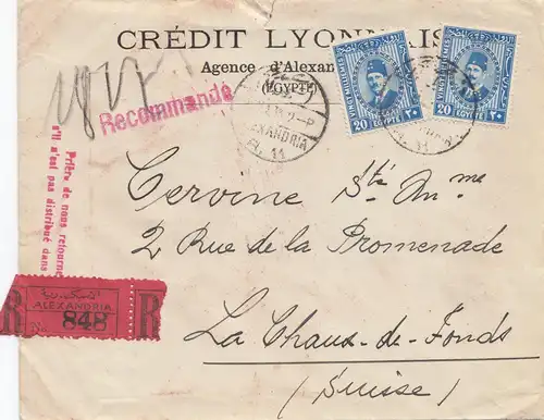 Égypte/Egypte: 1933: Inscription Alexandrie en Suisse, Perfin