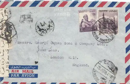 Egypte/Egypte: 1955: courrier aérien avec censure à Londres
