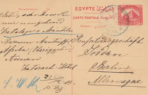 Ägypten/Egypte: 1913: Ganzsache nach Berlin
