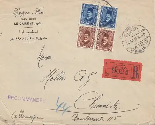 Egypte/Egypte: 1930: Enregistré au Cairo de Chemnitz
