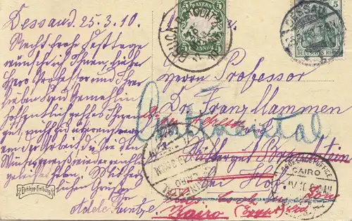 Égypte/Egypte: 1910: Carte de la Forêt Noire nac hHof, continue vers le Caire