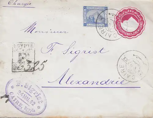 Egypte/Egypte: 1892: lettre recommandée de Cairo à Alexandrie