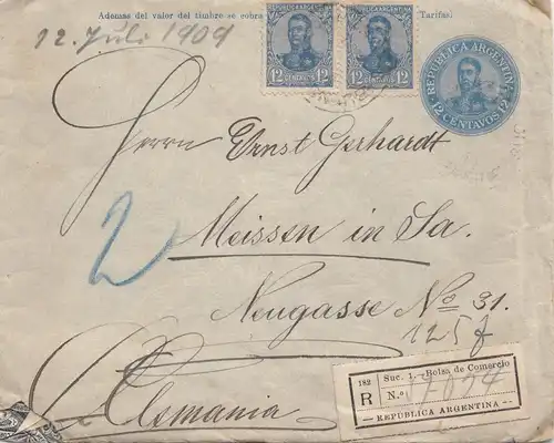 Argentine: 1909: Lettre recommandé par Meissen