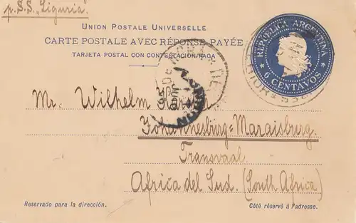 Argentine: 1899: Cause complète de Buenos Aires vers South Africa