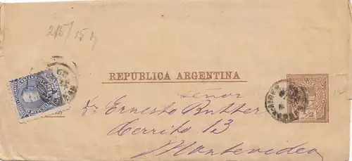 Argentinien: 1899 Ganzsache nach Montevideo als  Streifband