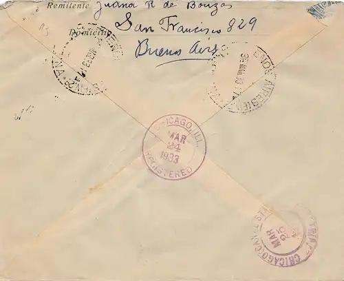 Argentinien: 1933: Buenos Aires, Einschreiben, nach USA/Chicago