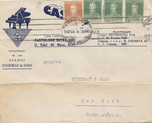 Argentine: 1923: Cordoba à New York, Pianos, Steinway