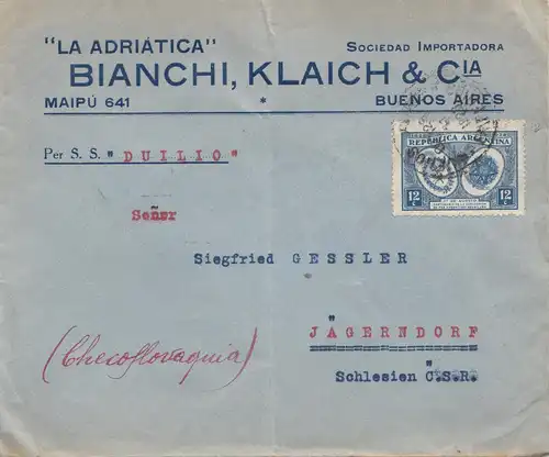 Argentinien: 1893: Buenos Aires nach Jägerndorf/Schlesien, per S.S. Duilio