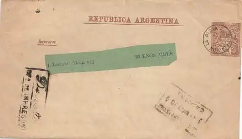 Argentinien: 1890: Streifband Ganzsache 