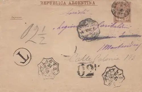 Argentinien: 1890: Brief / Ganzsache nach Montevideo mit Taxe