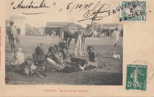 Éthiopie: 1908: Carte de vue Djibouti Au Marché des indigènes en France